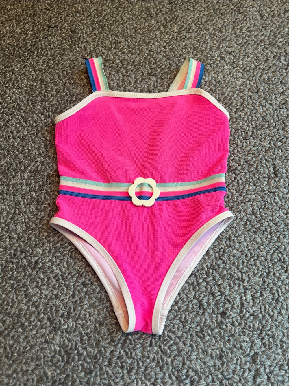 Jacadi Hot Pink One-Piece Swimsuit with Rainbow Straps
